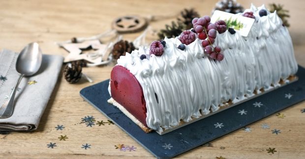 bûche glacee noel 2018 pavlova cajole moi framboise cassis meringue