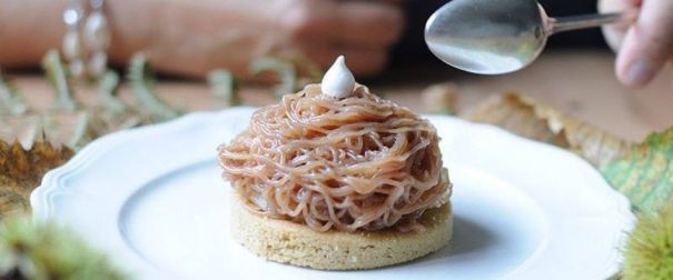 Dessert Mont Blanc poires et confiture de châtaignes