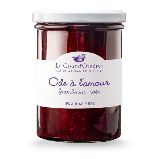 Confiture artisanale Ode à l'amour, framboises et arôme de roses